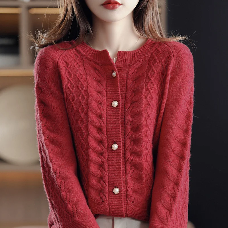 Осень-зима новый женский свитер 100% кашемир Merino кардиган с круглым вырезом модная