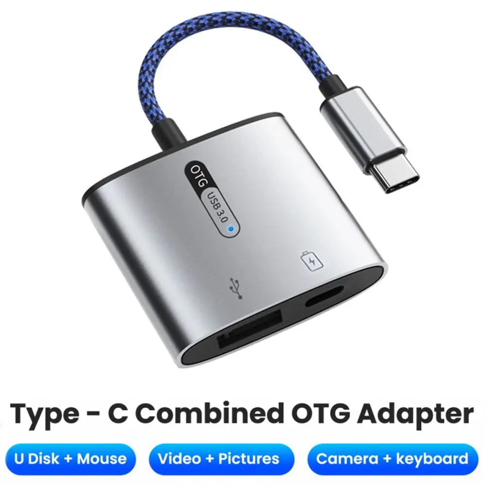 

2 In 1 Type-C OTG Adapter PD 60W Fast Charging Cable USB 3.0 Aluminium Alloy U Disk Converter Splitter For Laptop Mobile Phone