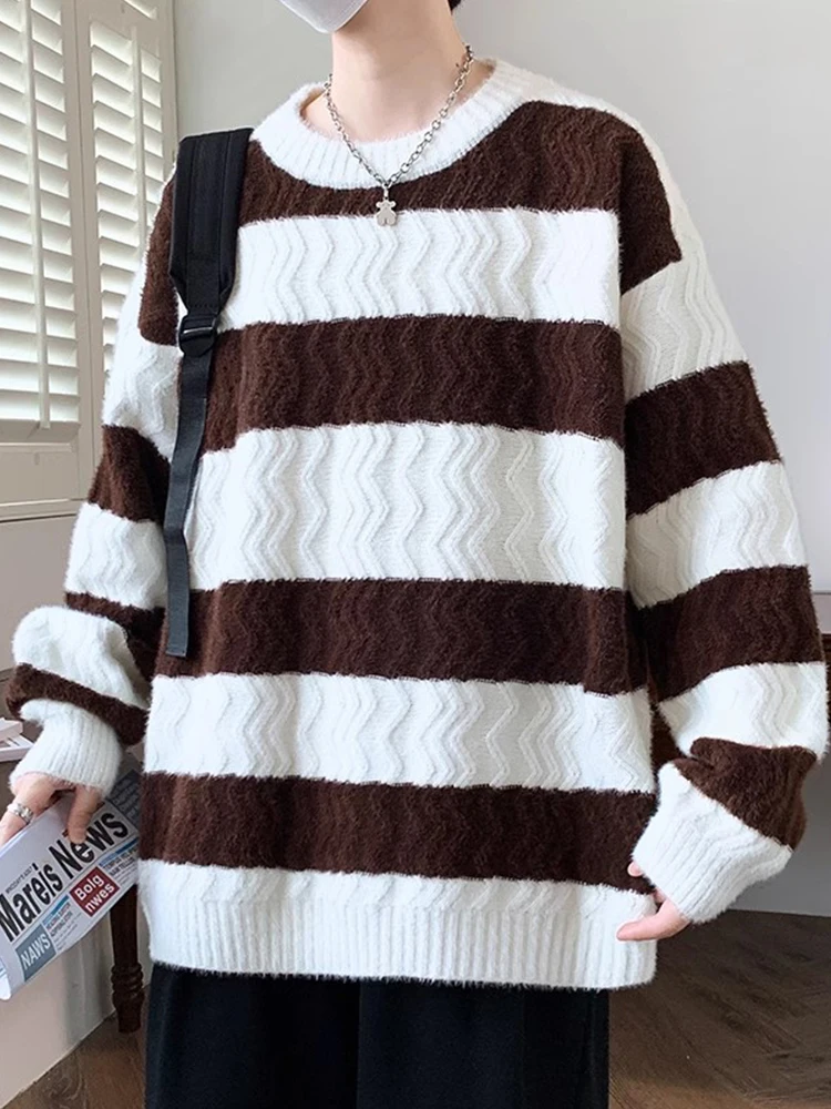 Осенне-зимний вязаный базовый свитер с круглым вырезом и волнистым узором