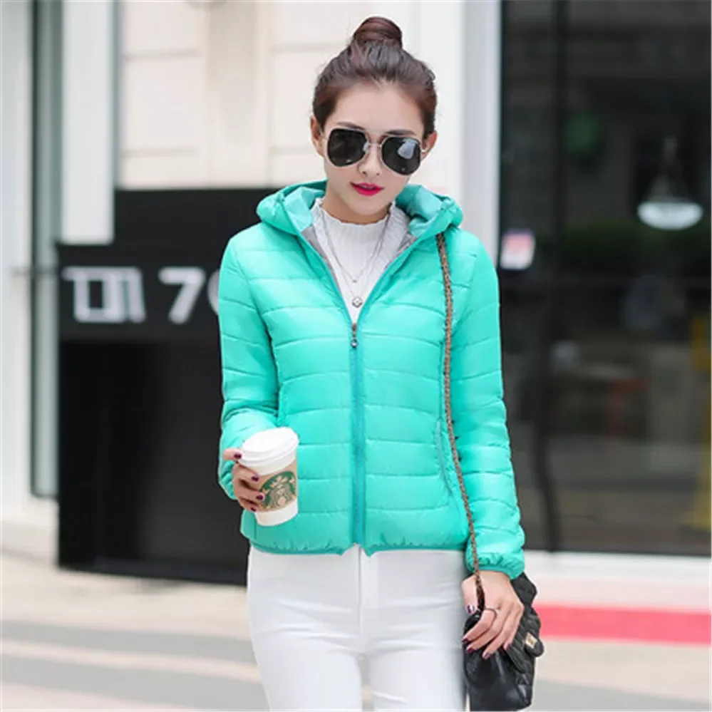 New2022 winter Candy-colored cotton-padded jacket women fashion casual hooded down padded jacket thickened jacket short womens