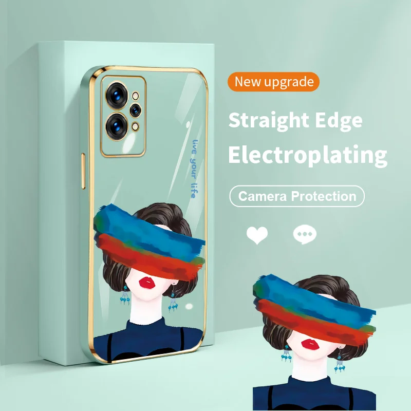 

Graffiti Eyes Girl Plating Lens Protection Phone Case for Realme GT2 Pro GT Master GT Neo 3 X X7 Q2 Q3 Pro Carnival OPPO K3