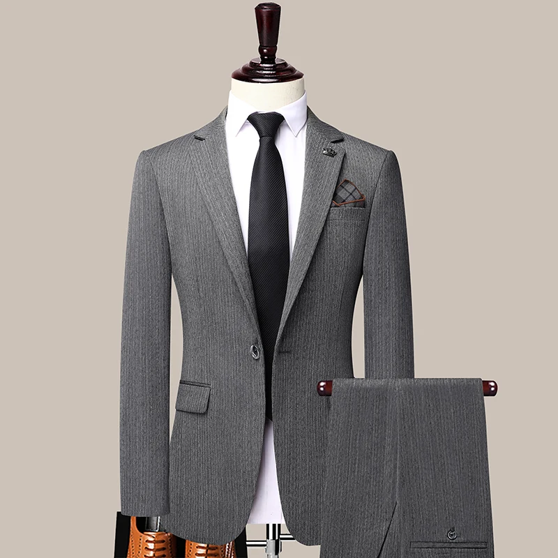 

New Suit Men's Groom Wedding Dress Slim Suit Formal Suit Business Casual Solid Color Suit Two-piece Suit Jacket Pants