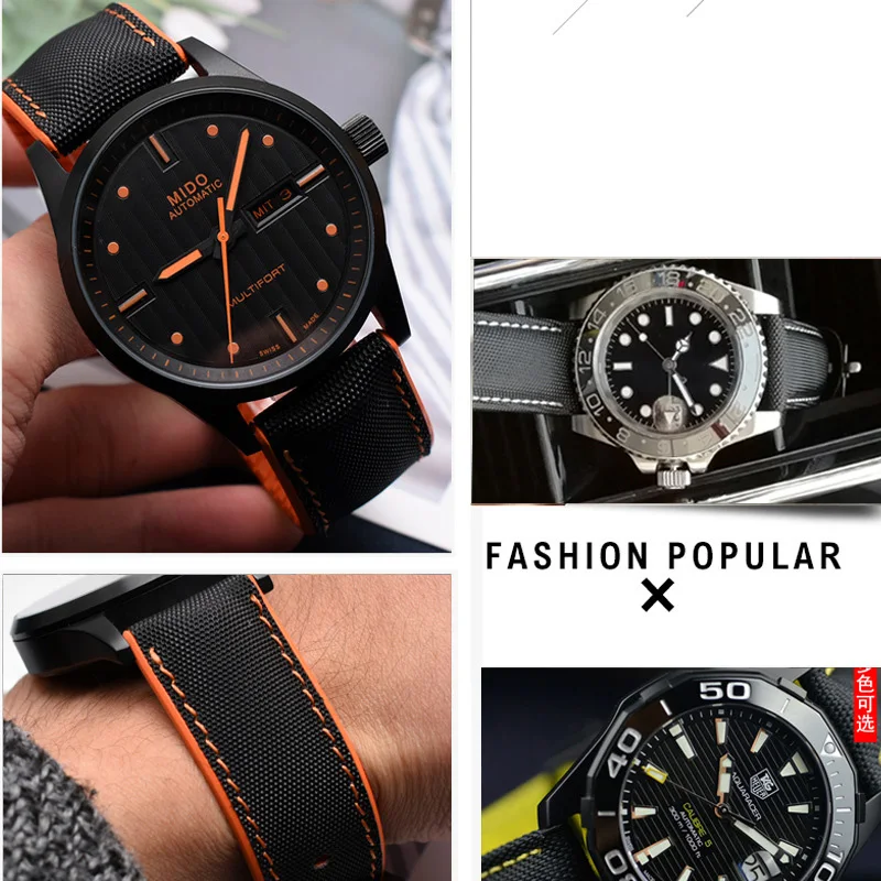 20mm 22mm 24mm Watchband Nylon Silicone Tape men waterproof breathable Rubber Wrist Bracelet For Ferrari Omega Mido watch strap