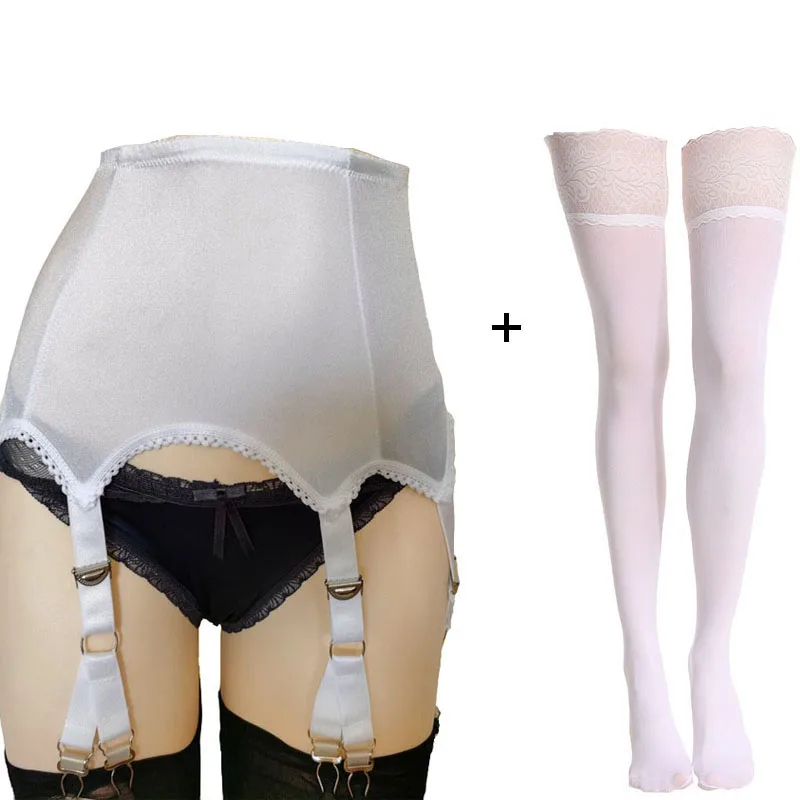 Vintage Suspender Belt Sexy Women Garter Belt with Lace Stockings Retro High Waist Suspender 6 Straps 12 Claws Lingerie Set