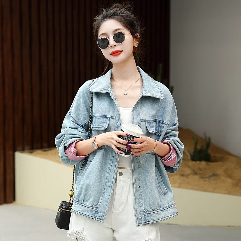 Женская джинсовая куртка Yipn.igacoyou светло-голубая