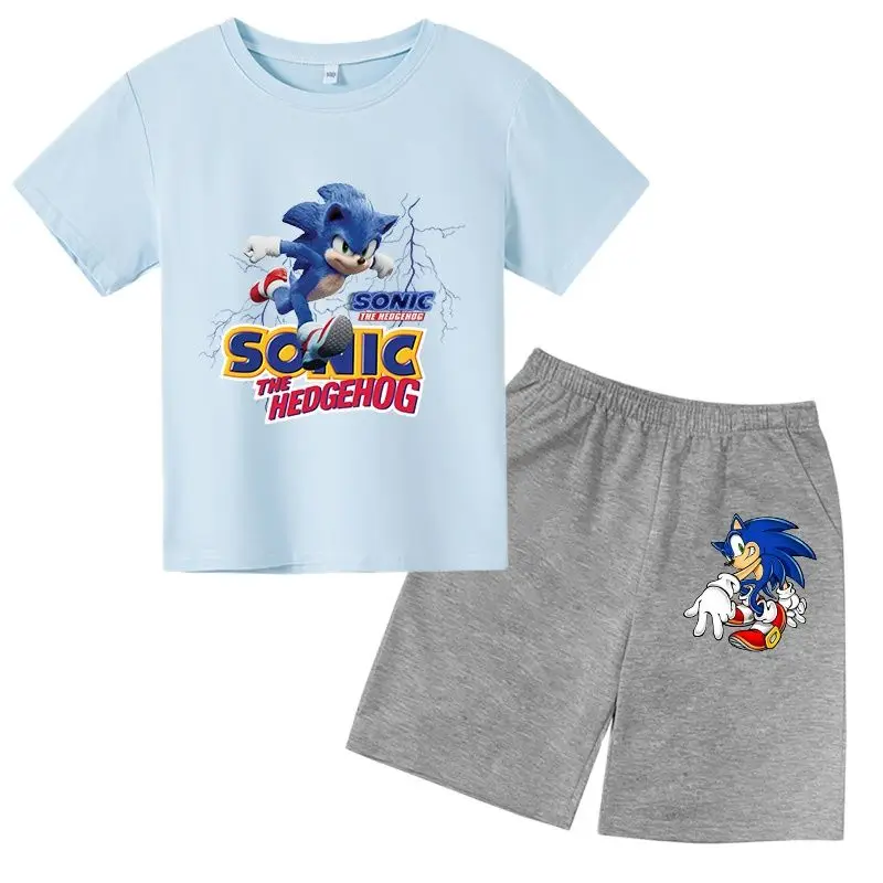 

Комплект одежды для маленьких мальчиков Sonic, модная летняя футболка, мультяшная Одежда для девочек, костюмы, шорты, костюм для детей, наряд, д...