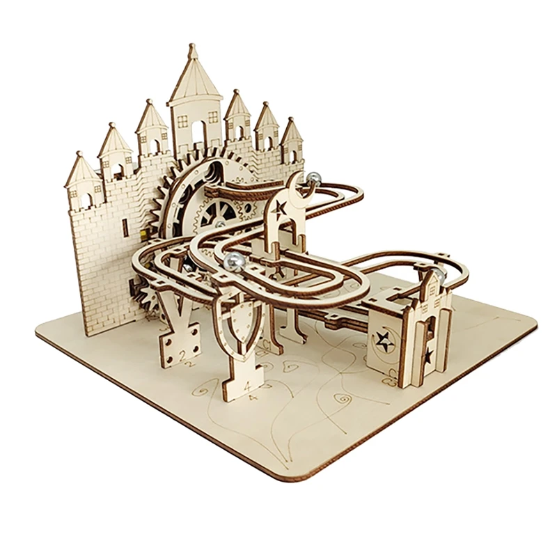 

3D Wooden Puzzle Castle Marble Run Rotating Track Mechanical Gears Constructor Engineering Kits For Adults Teens Gifts