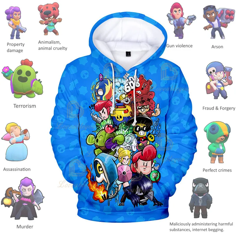 

ALL CHARACTER Boys Girls Browlingss 3D Hoodie Sweatshirt Stars, Kids Shoot Game Cute Cartoon Clothing Birthday Gift