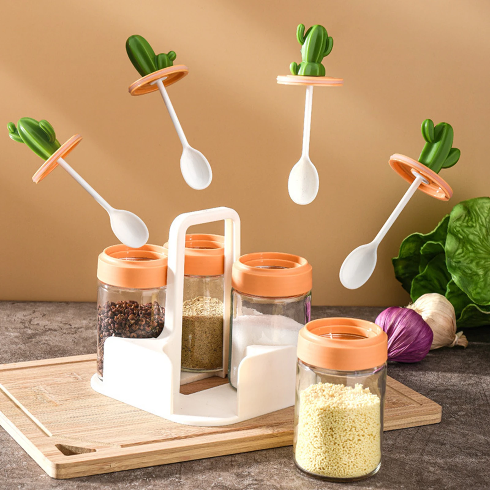 

Cactus Kitchen Seasoning Storage Box Household Glass Seasoning Jar Salt Shaker Seasoning Box Seasoning Bottle Combination Set