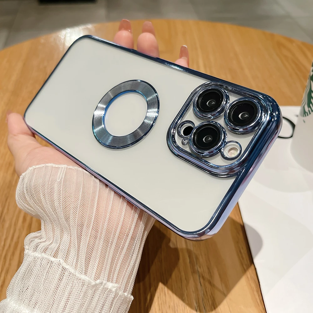 

Plating TPU Edge Phone Case For iPhone 14 13 12 11 Pro XS Max XR X 8 7 Plus With Tempered Glass Lens Film Clear Back Cover