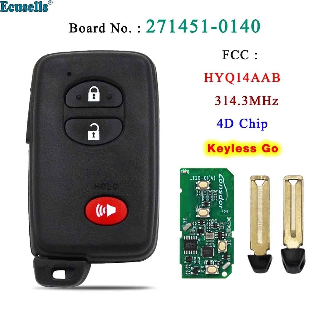 Ecusells 3-кнопочный умный дистанционный ключ без ключа FSK 314 3 МГц ID71 чип для Toyota RAV4