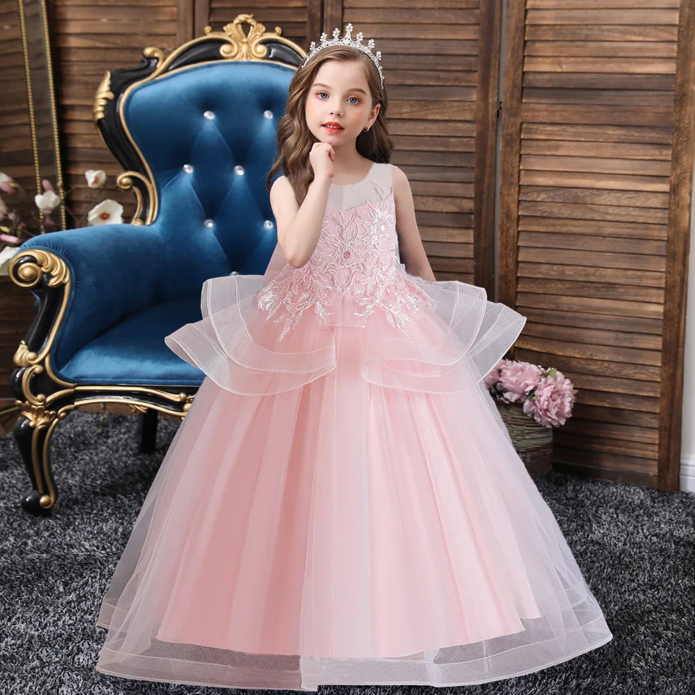 5-14Y Girls Pincess Dress Fluffy Evening Dress Girls Wedding Dresses Long New Children Clothing Flower Girl Dress Summer Dress