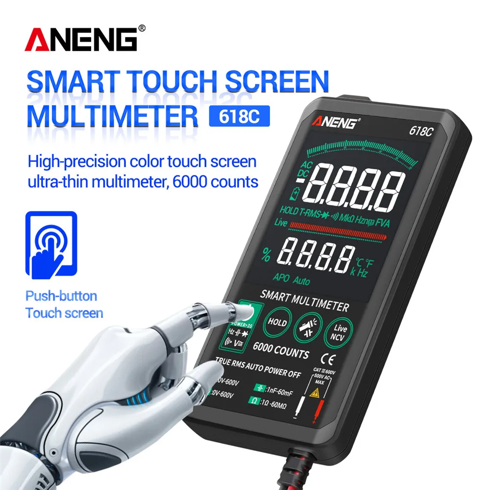 

ANENG 618C мультиметр Цифровой мультиметр мини тестер умный мультиметры напряжения сенсорный экран DC аналоговый бар истинный среднеквадратичн...