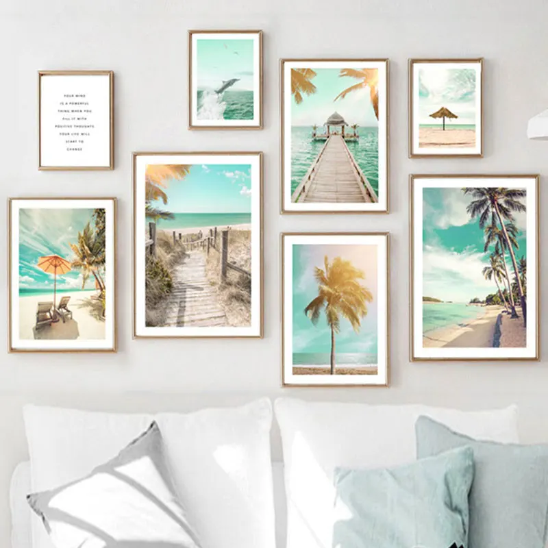 

Nordic Green Seascape Poster And Prints Scandinavian Landscape Canvas Painting Living Room Office Home Decor HD Wall Art Picture