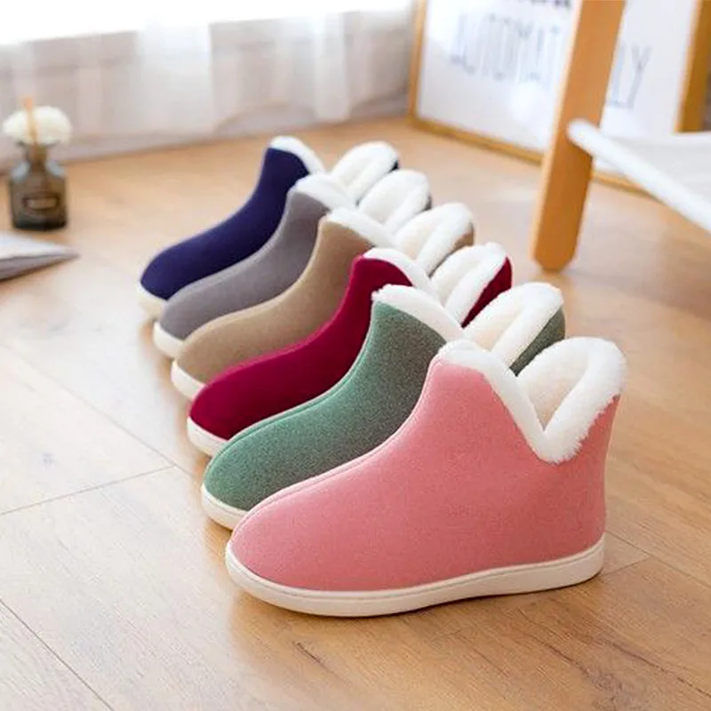 Plush Warm Home Flat Slippers Lightweight Soft Comfortable Winter Slippers Bag Heel Men Women Cotton Shoes Indoor Plush Slippers