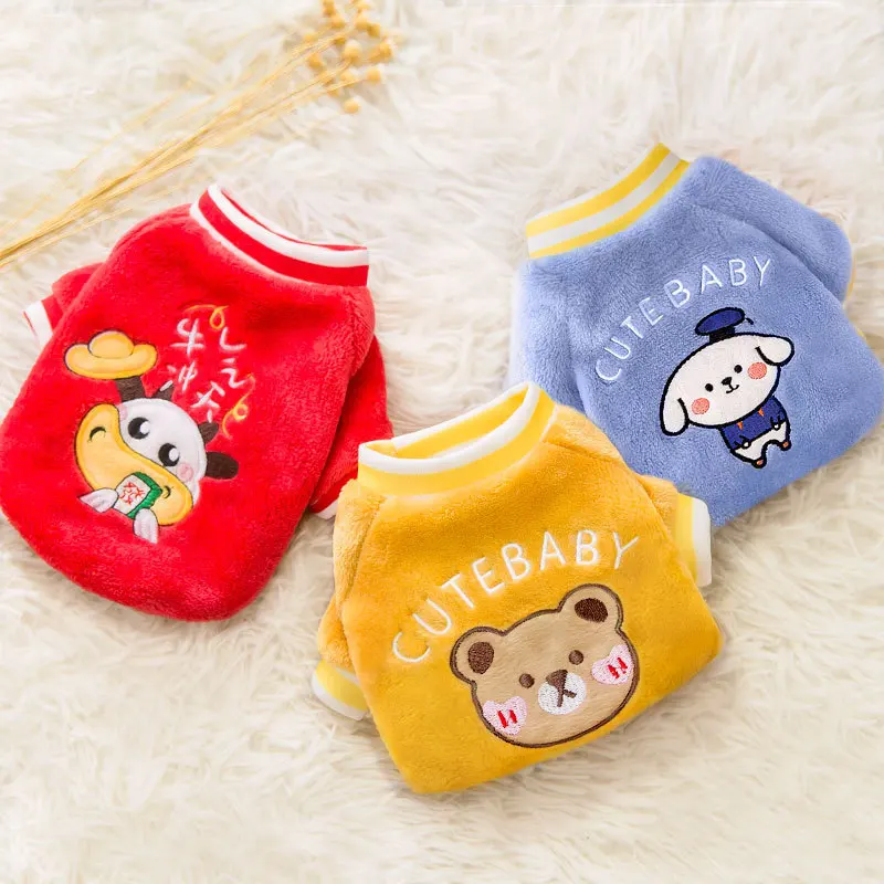 

Cartoon Velvet Hoodie Dog Clothes Warm Small for Dogs Clothing Pet Outfits Cute Autumn Winter Yorkies Blue Boy Ropa Para Perro
