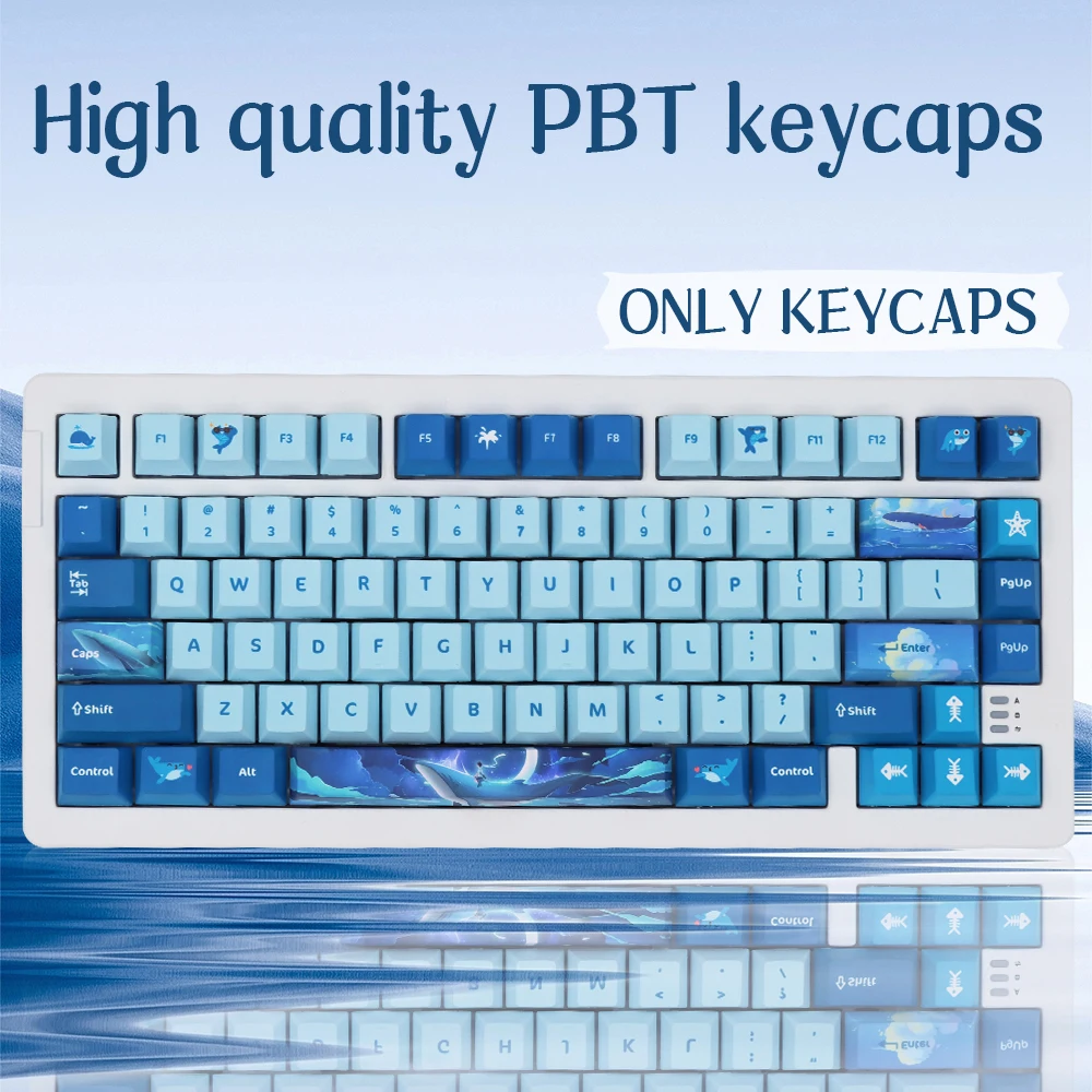

Blue Sea Whale Keycap Set 151Keys Cherry Profile PBT Five-sided Dye Sublimation for Custom 60 65 75 Percent Mechanical Keyboard