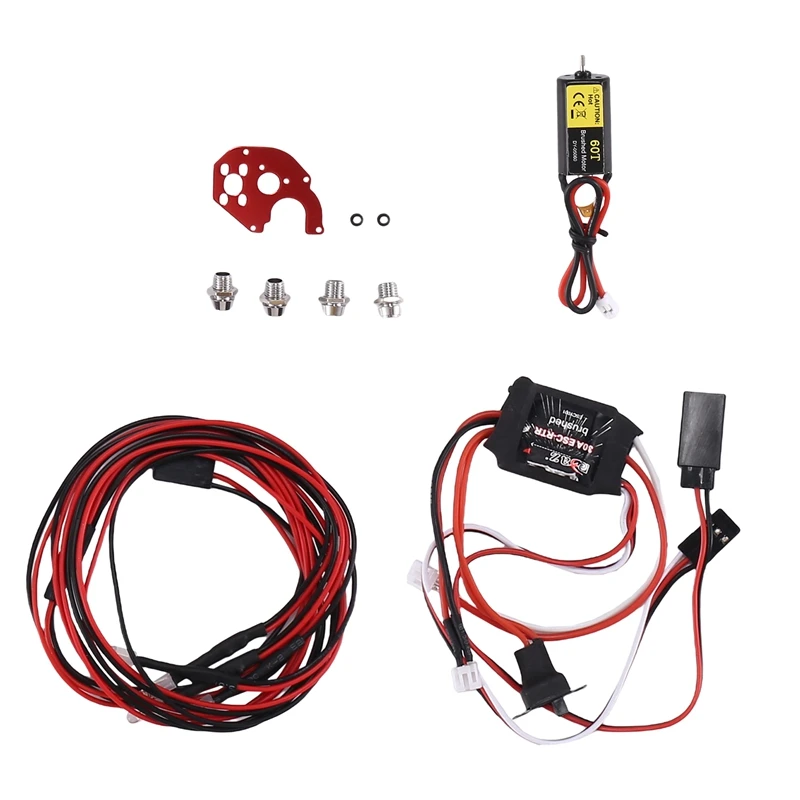 

050 60T Brushed Motor & 30A ESC & 2 White 2 Red LED Light For Axial SCX24 1/18 1/24 1/28 1/32 RC Car Upgrades Parts