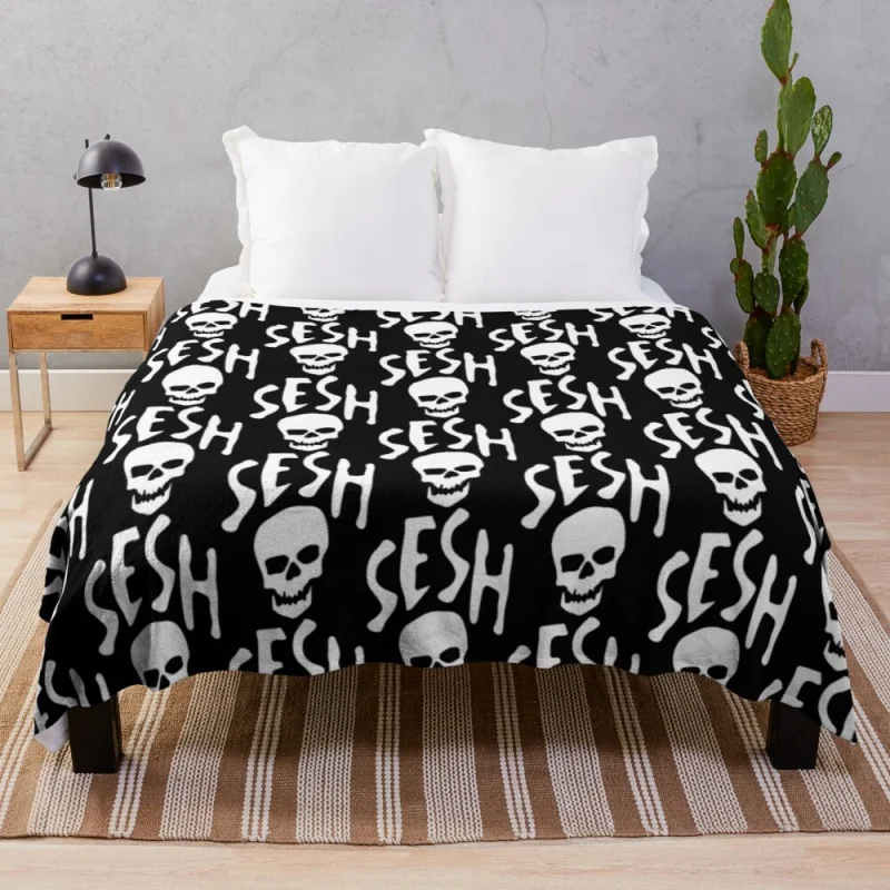 

TEAM SESH WHITE LOGO Throw Blanket large knitted plaid
