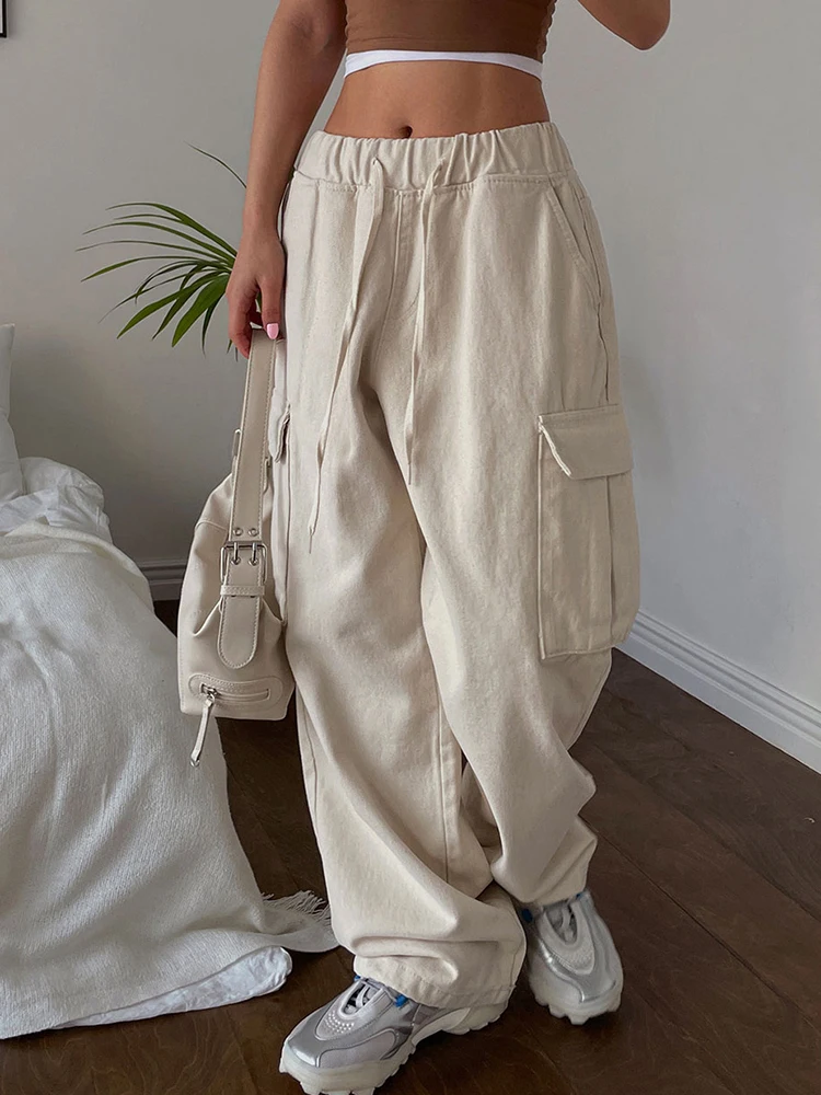 

Джинсы WeiYao большого размера, уличная одежда с карманами, лоскутные мешковатые брюки-карго с высокой талией, женские корейские модные джинсы y2k в стиле Харадзюку