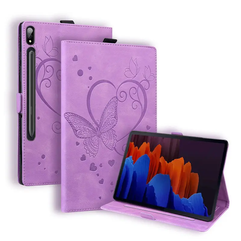 

Рельефный смарт-чехол с бабочками и слотами для карт для Samsung Galaxy Tab S8 + S7 + S8 S7 Plus FE 12,4 ", Магнитный чехол для планшетного ПК