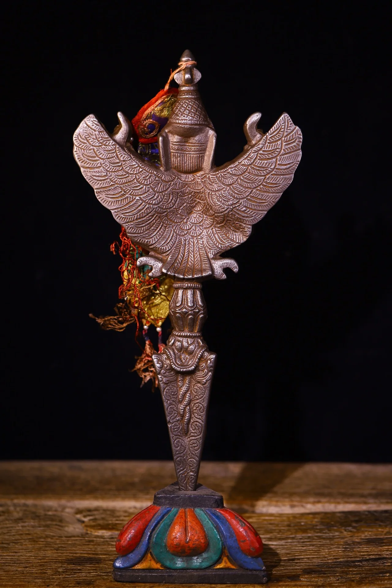 Коллекция тибетских храмов 16 дюймов старые дождевики Cinnabar GARUDA Puba Vajra Будда Dorje