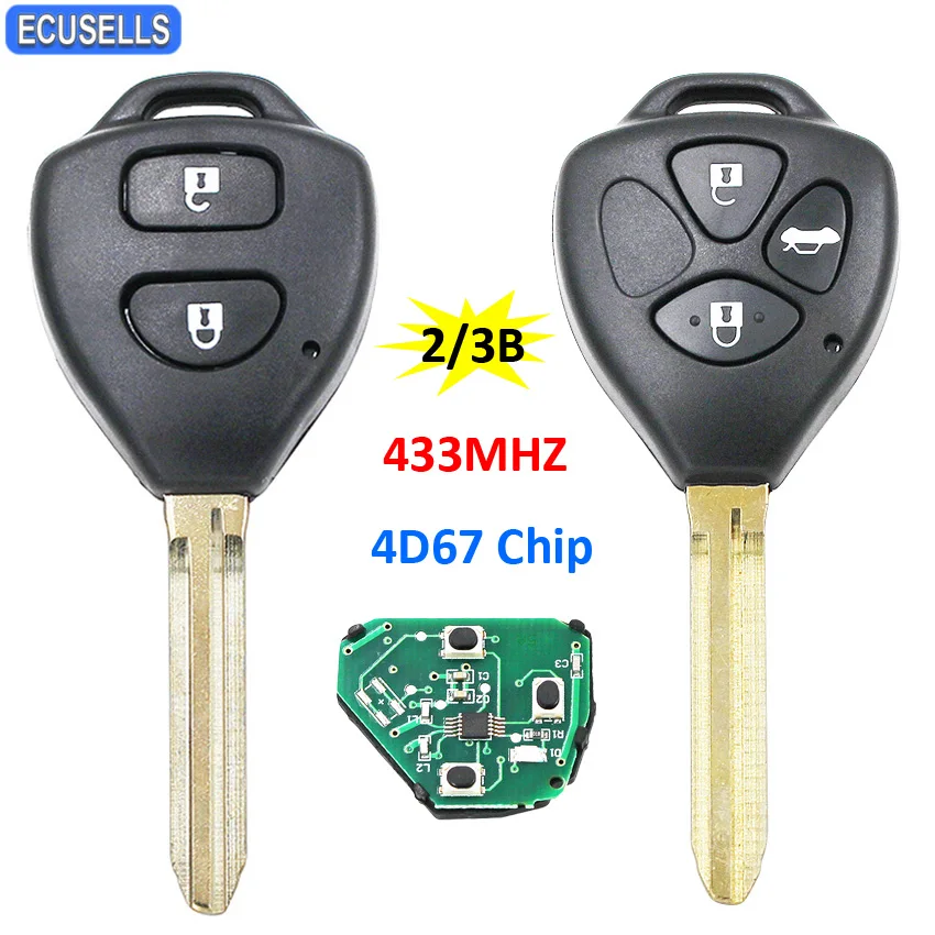 2/3 кнопочный телефон 433 МГц 4D67 чип TOY43 необработанное лезвие для Toyota RAV4 Corolla Camry 2006