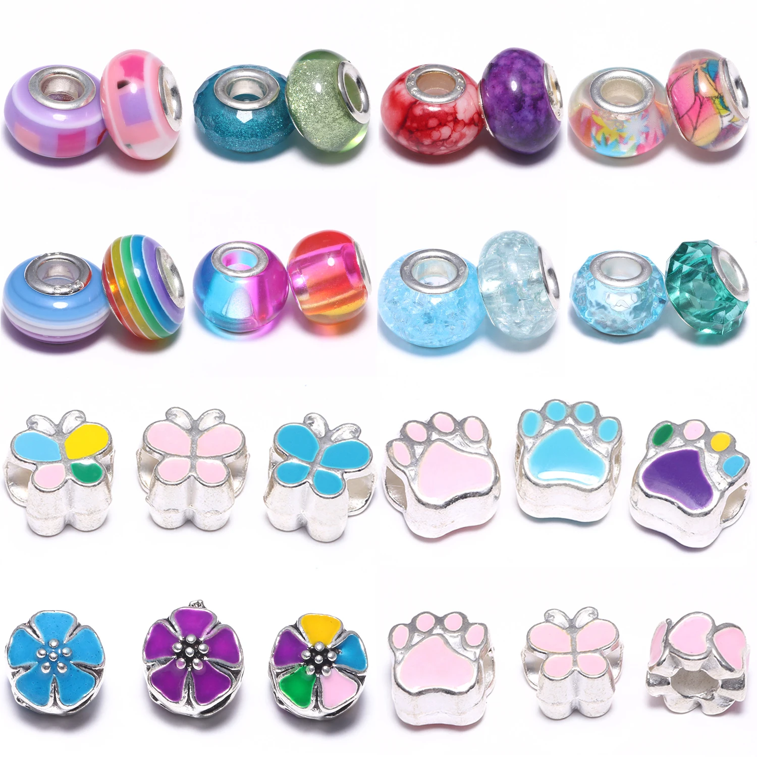

10pcs Mixed Big Hole Spacer Bead Crystal Resin Murano Charm Beads For Jewelry Making DIY Pandora Bracelet Necklace Bead Supplies