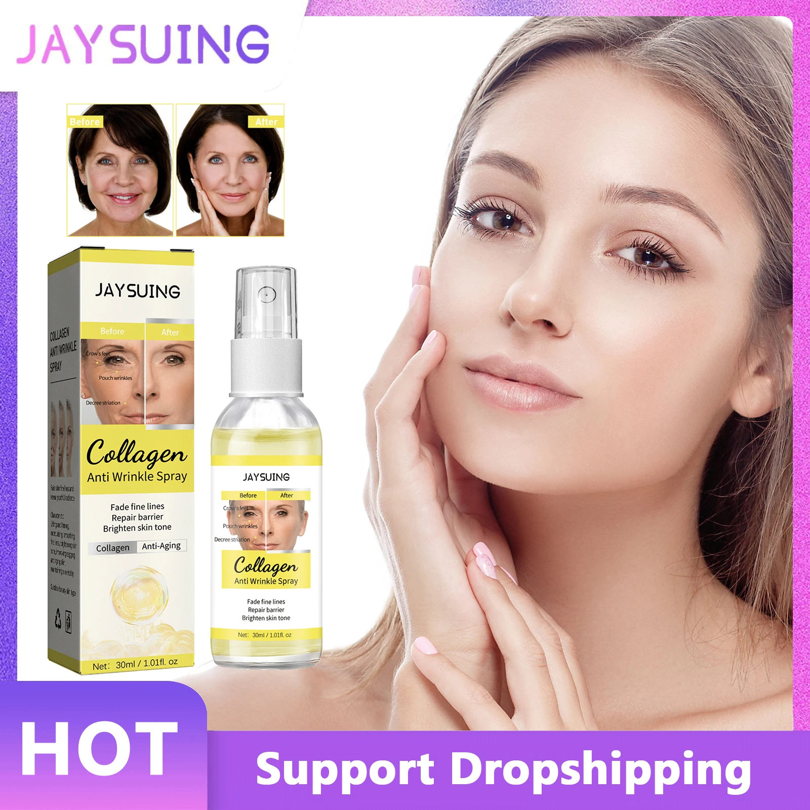 

Jaysuing Collagen Anti Wrinkle Spray Lifting Firming Fade Fine Lines Moisturizing Whitening Anti-Aging Shrink Pores Facial Serum