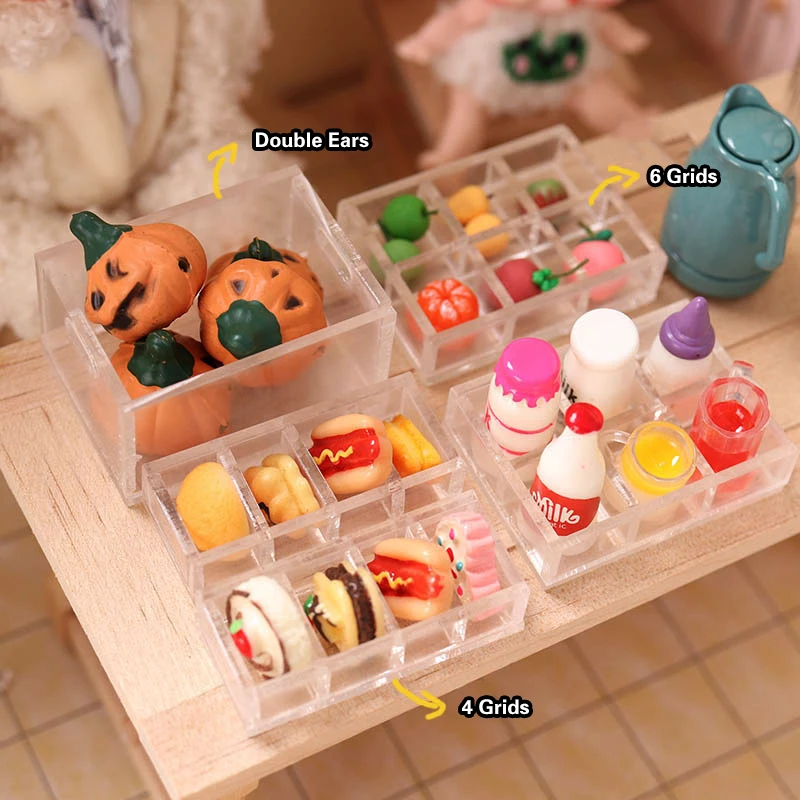 

BJD 1:12 кукольный домик, миниатюрная еда, прозрачная решетчатая коробка для хранения, мини модель OB11, коробка для макияжа, кукольный домик