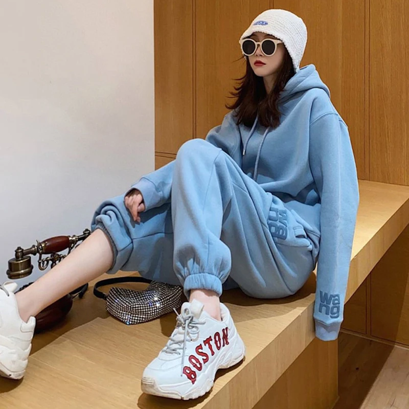 

Women's Two Piece Set Tracksuit Autumn Winter Korean Loose Long Sleeve Sportswear Female Fashion Hoodies Sweatshirts Pants Suits