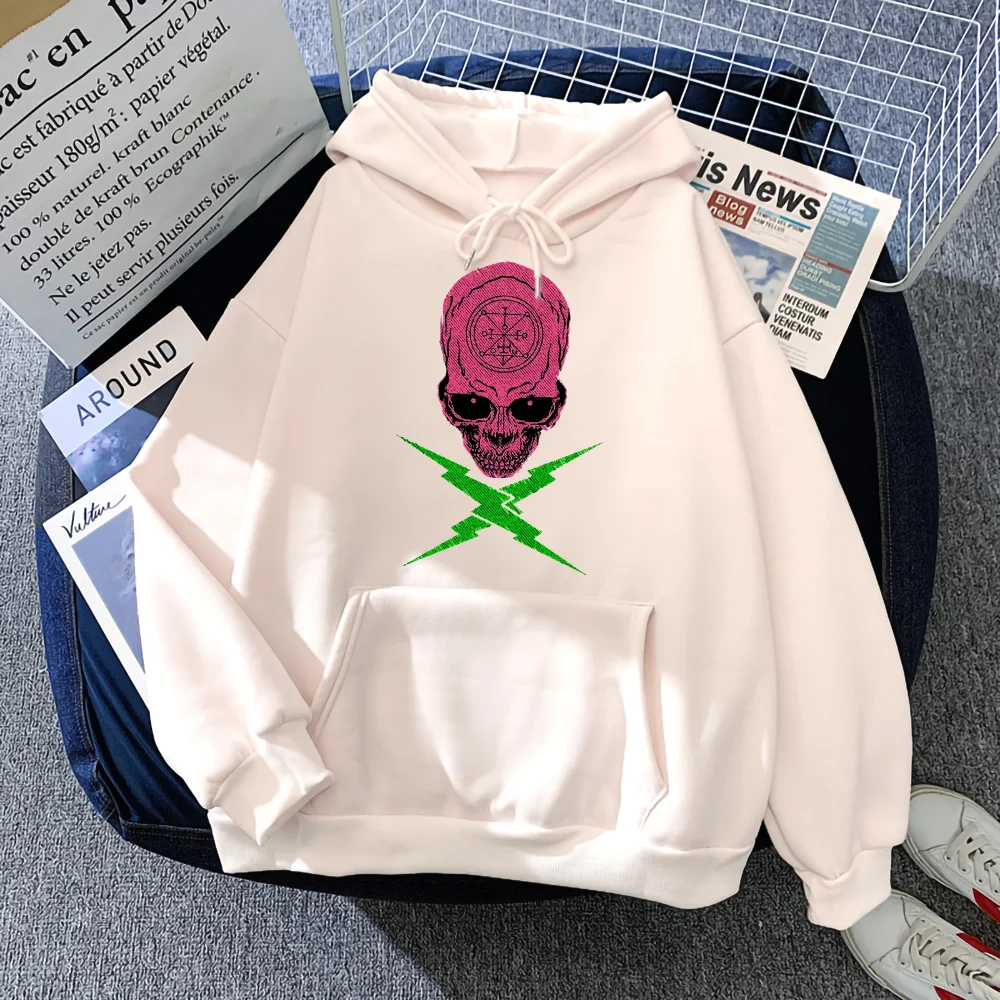 

Cyberpunk Skull Face Lightning Vaporwave Urban Street Style Prints Male Hoodies Fashion Street Casual Pullover Simple Man Hooded