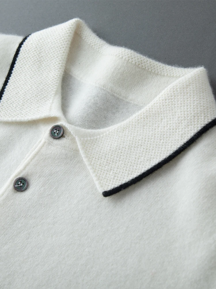 Мужская кашемировая футболка-поло ADDONEE Повседневный пуловер с коротким рукавом