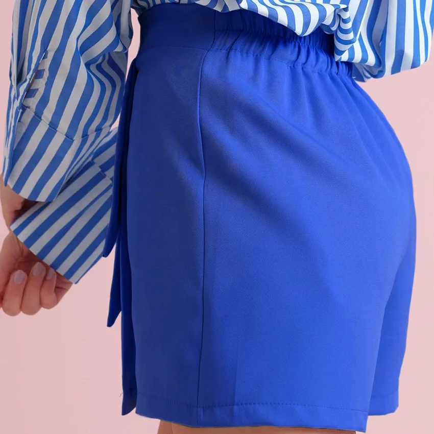 Summer New Klein Blue Shorts Casual Skirt Button High Waist Commuter Short Pants Women
