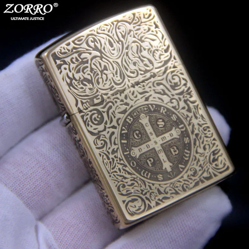 

Zorro Vintage Grinding Wheel Kerosene Lighter Five Sides Engraved Original Copper Constantine Pattern, Gift For Men