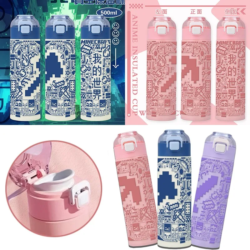 500 мл игровая термочашка Minecraft с героями мультфильмов детская портативная