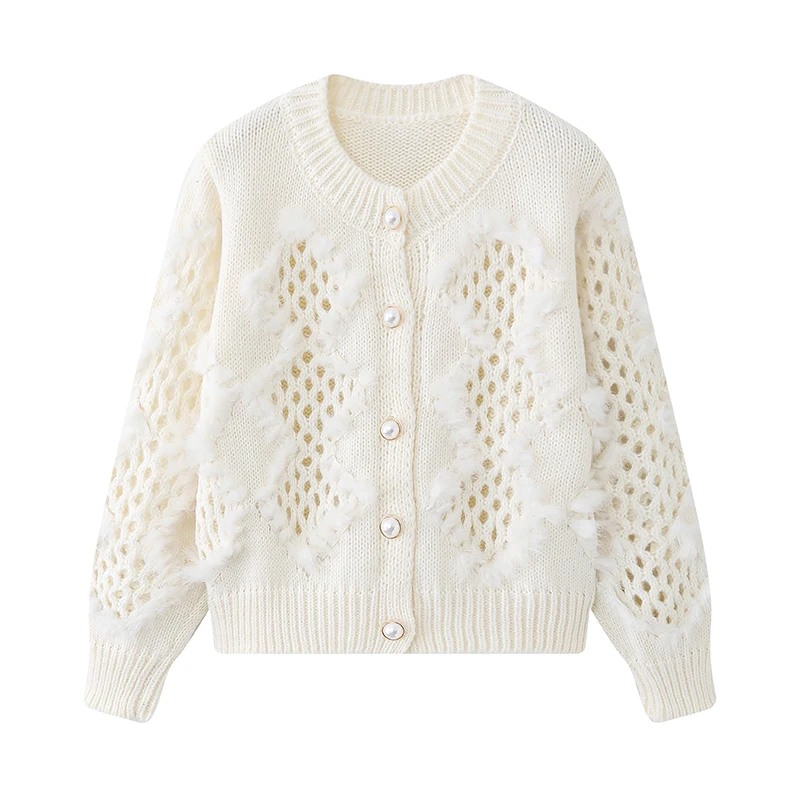 

Autumn and Winter Knitted Cardigan Women Sweater 2023 Fashion Sexy Hollow Out Casaul Short Sweaters Loose Long Sleeve Tops 29053