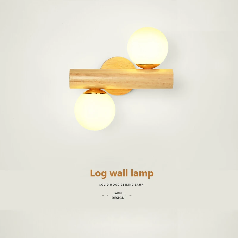 Nordic Glasses Wall Lamp Solid Wood Creative Glass Ball LED Lights Rotating Modern Minimalist Bedroom Bedside Study