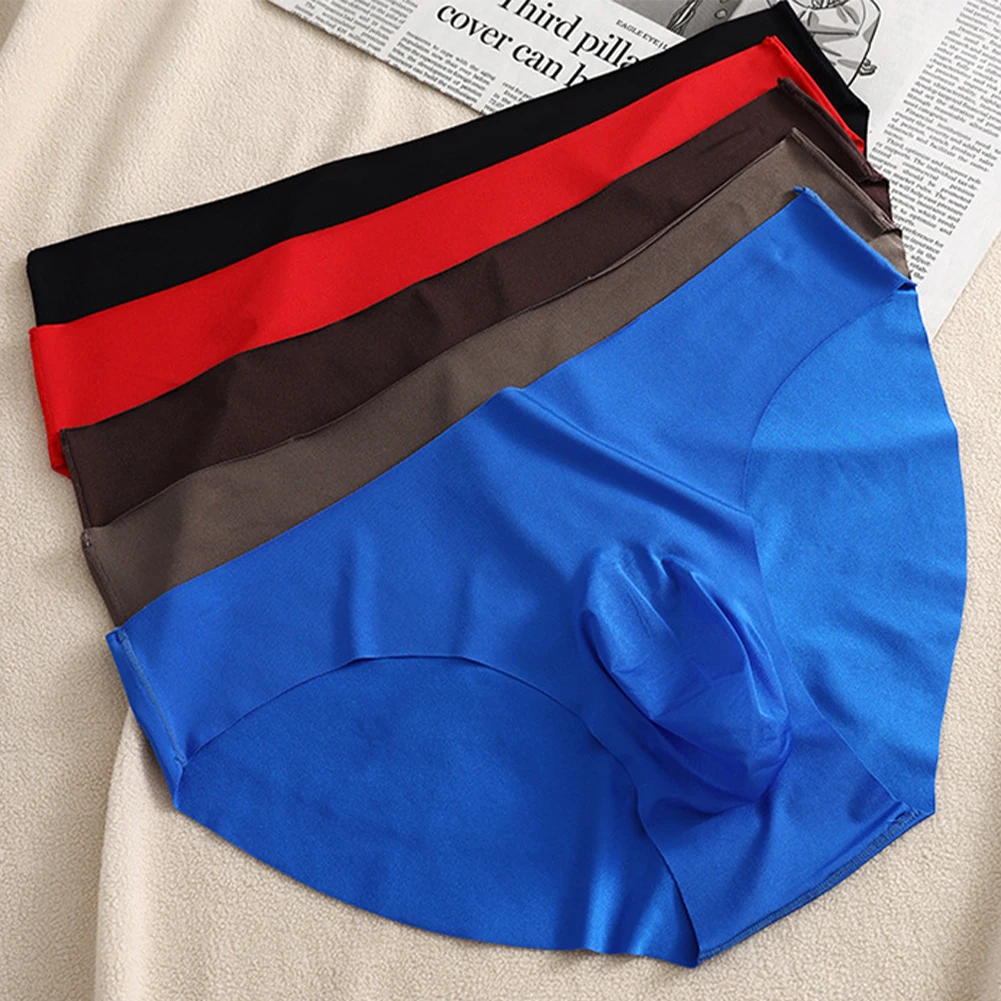 Трусы мужские бесшовные ультратонкие пикантные брифы из ледяного шелка с