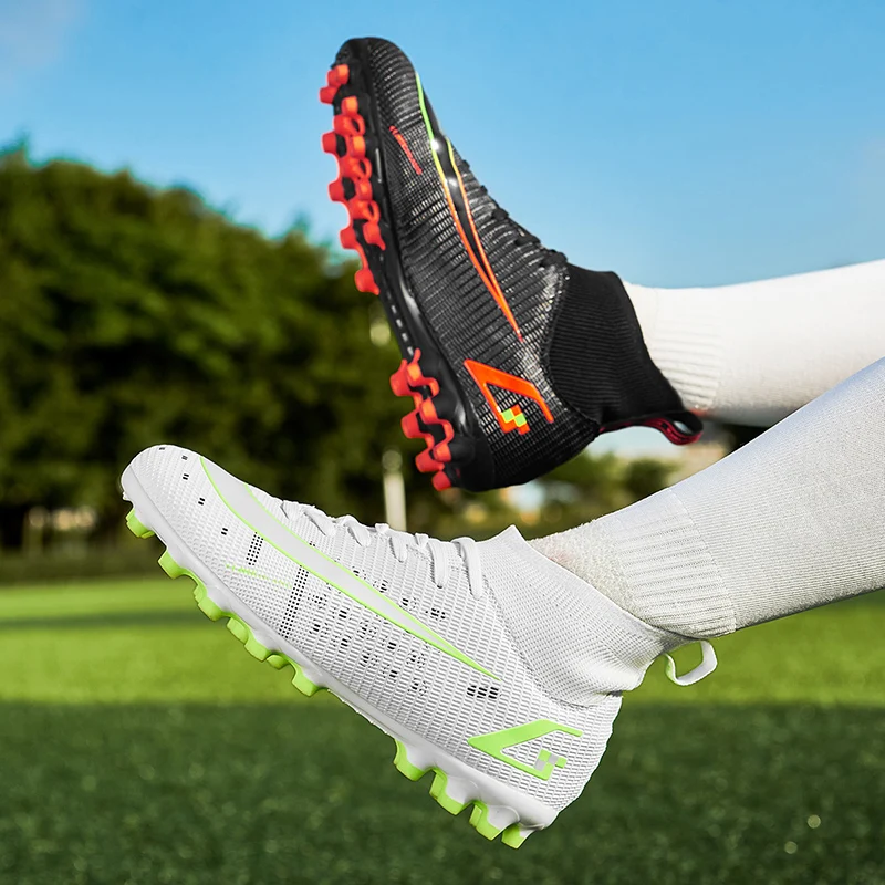 Football Boots Men Professional Adult Artificial Leather Soccer Shoes Artificial Glass For Kids Boys High Ankle Soccer Cleats