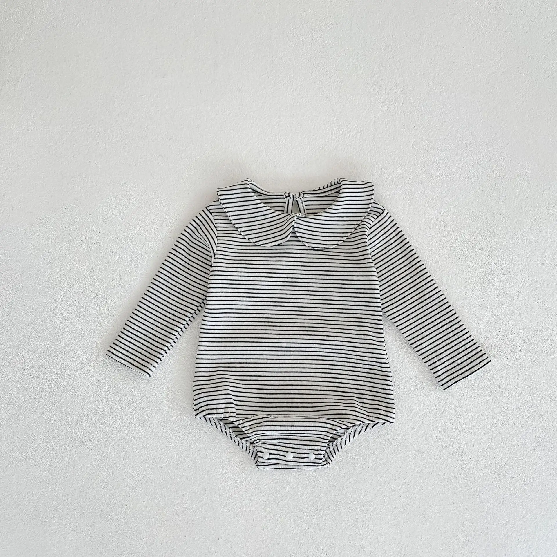 2022 Autumn New Baby Long Sleeve Peter Pan Collar Bodysuit Cotton Infant Girl Jumpsuit Floral Dot Striped Baby Girl Clothes