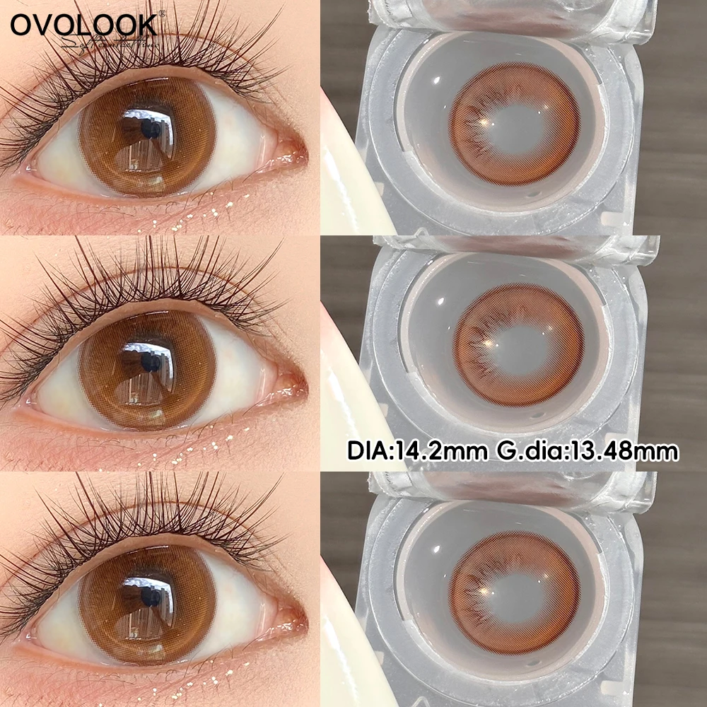 Фото Контактные линзы OVOLOOK Juicy Amber Glass Iris цвета оранжевой газировки, полугодовые, 14,5 мм, для ежедневного макияжа в корейском стиле. №1