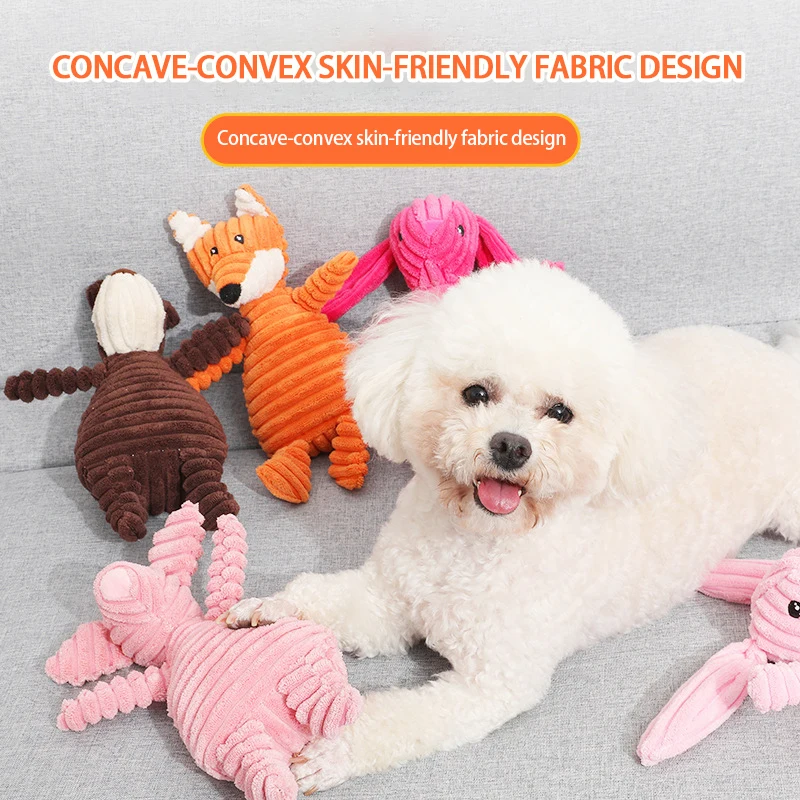 Pet Dosg Plush Animal Chewing Toy Corduroy Wear-Resistant Squeak Cute Bear Fox Toys for Dog Puppy Teddy Interactive Toy Supplies