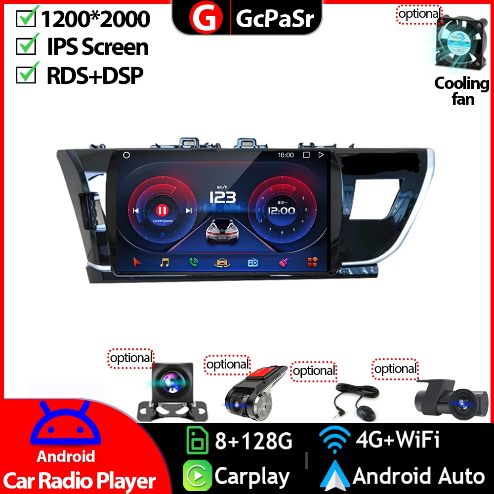 

For Toyota Corolla 2014 - 2016 Android 11 Navigation GPS Autoradio Touchscreen Car Radio Audio Player Multimedia AHD Cam Carplay