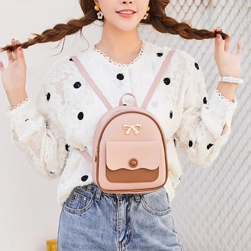 

Women's Mini Backpack Luxury PU Leather Kawaii Backpack Cute Graceful Bagpack Small School Bags For Girls Bow-knot Hot Sale