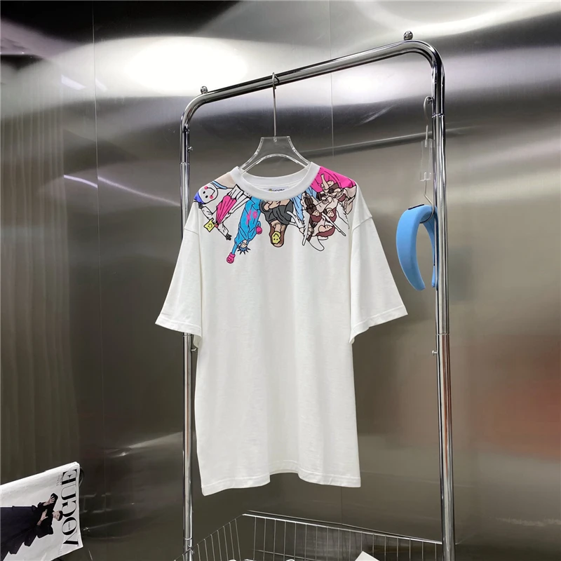

2022 summer new cotton round neck cartoon printing short-sleeved T-shirt women's retro fashion simple loose casual T-shirt top