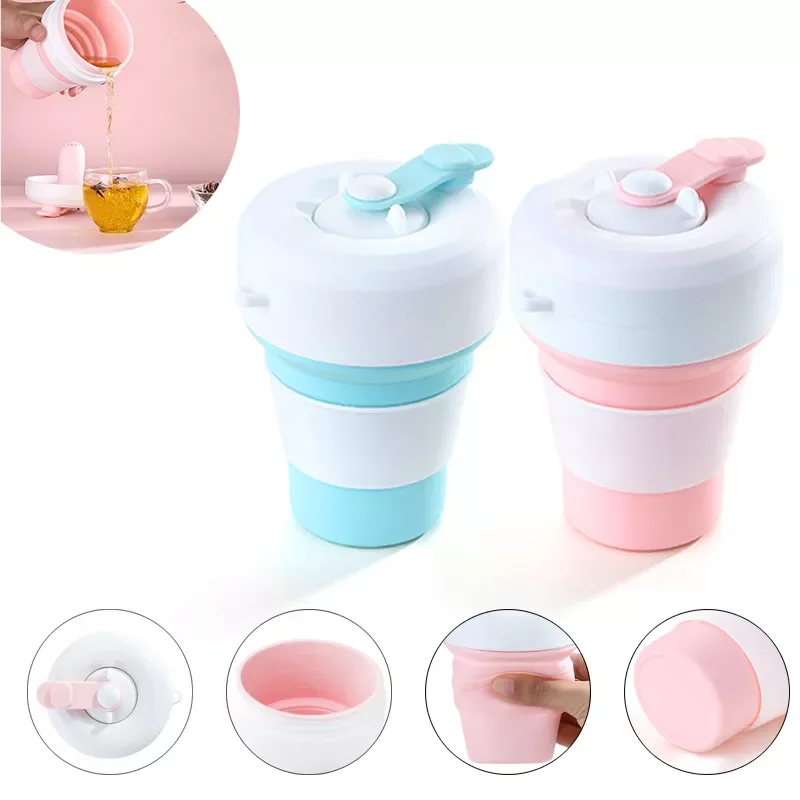 

New in Folding Silicone Cup Portable Silicone Telescopic Drinking Collapsible Coffee Cup Multi-function Foldable Silica Mug Trav