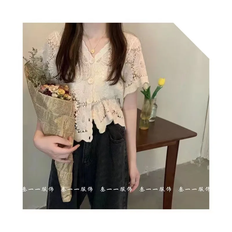 

Женская летняя тонкая куртка с V-образным вырезом и коротким рукавом, новинка 2022