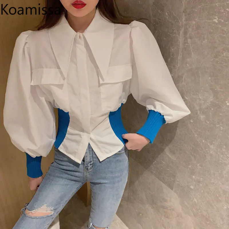 

Koamissa Vintage Women Lantern Sleeves Shirt Ladies Causal Loose Single Breasted Button Up Shirts Female Apring Autumn Long Tops