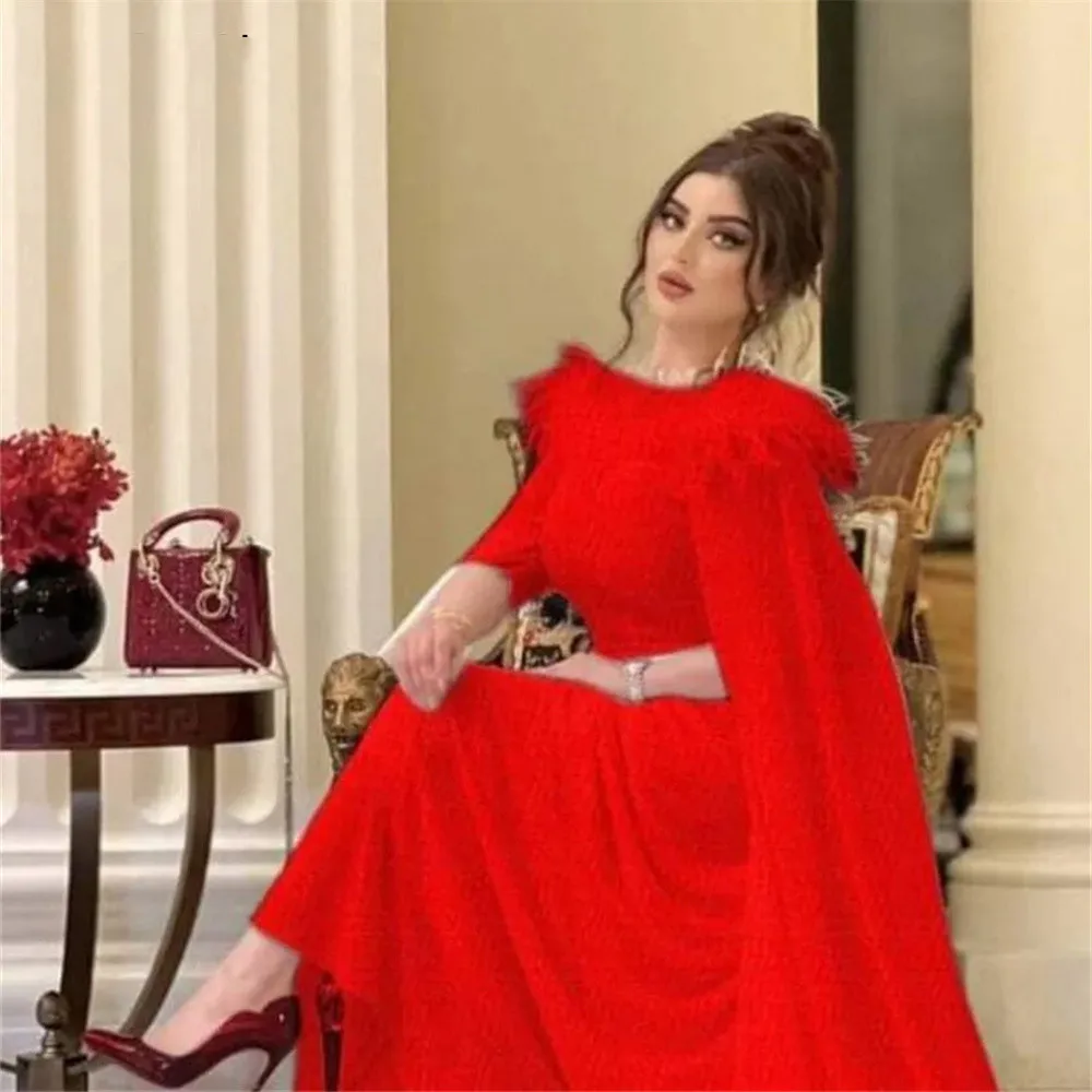 

Elegant Feathers Half Sleeve Mermaid Long Evening Dresses Floor Length Sweep Train Fashion Party Dress Formal Prom Gowns